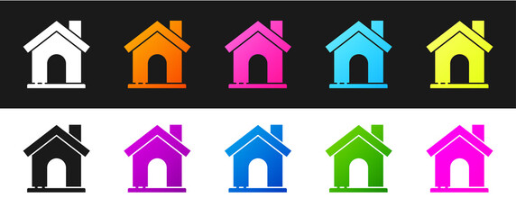 Sticker - Set House icon isolated on black and white background. Home symbol. Vector Illustration.