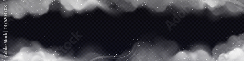 Fotomural Smoke frame, horizontal border with white smog clouds and particles isolated on