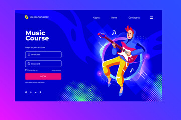 vector illustration of a website template music course, guitar course