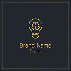 Poster - Brain and light bulb modern golden logo design template