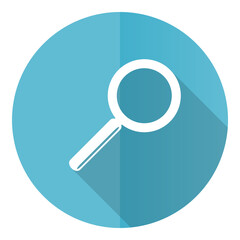 Aufkleber - Search vector icon, flat design blue round web button isolated on white background