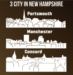 Wall Mural - Set of 3 city in New Hampshire ( Concord, Manchester, Portsmouth )