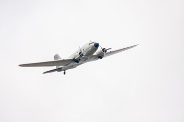 Historical military aircraft of world war 2 in the white sky