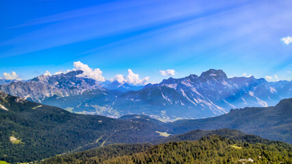 Wall Mural - Aerial panoramic mountain landscpae from Five Towers Peaks. Cinque Torri, Dolomite Mountains