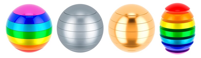 Poster - Set of Spheres. Colored, metallic and golden spheres. Business logotypes concept, 3D rendering