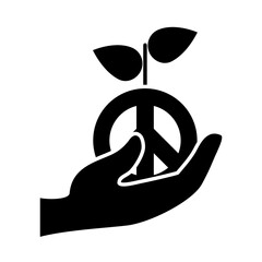 Wall Mural - hand holding a peace plant icon, silhouette style