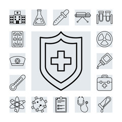 Canvas Print - icon set of vaccine and shield, line style