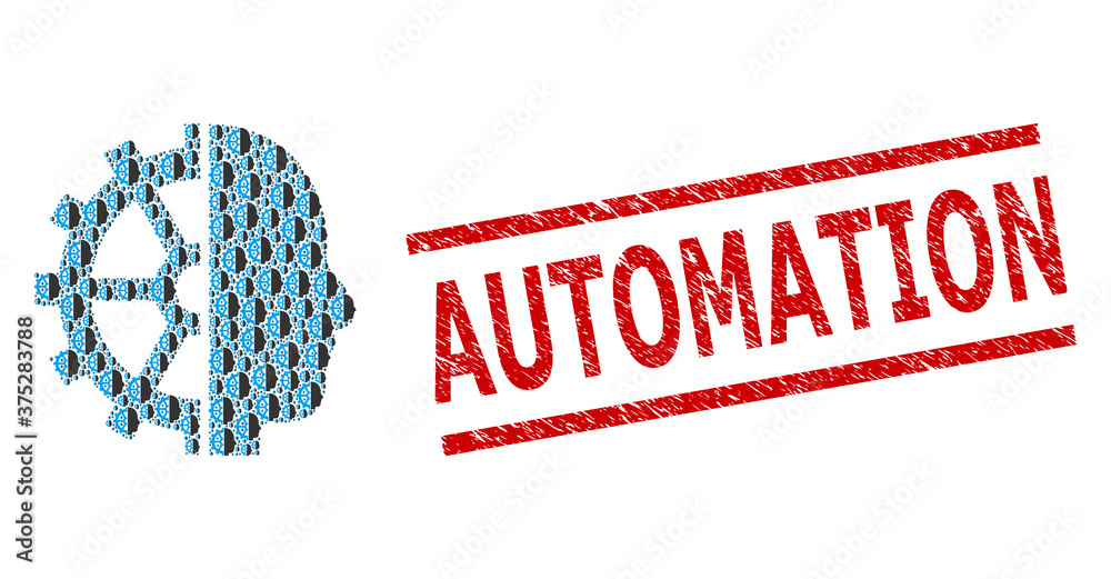Recursion collage cyborg gear and Automation scratched seal. Vector ...