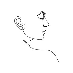 Wall Mural - One Line Woman's Face. Continuous line Portrait in Profile of a girl In a Modern Minimalist Style. Vector Illustration For wall art, printing on t-shirts, logos