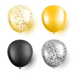 Wall Mural - golden and black confetti balloons isolated vector illustration set