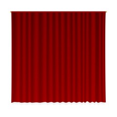 Closed curtain. Isolated vector realistic velvet textile decoration drapery design. Luxury closed red curtain cloth stage interior decor