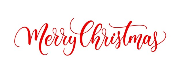 Sticker - Merry Christmas text. Xmas calligraphic inscription. Christmas handwritten lettering. Xmas text isolated on white for postcard, poster, banner design element.