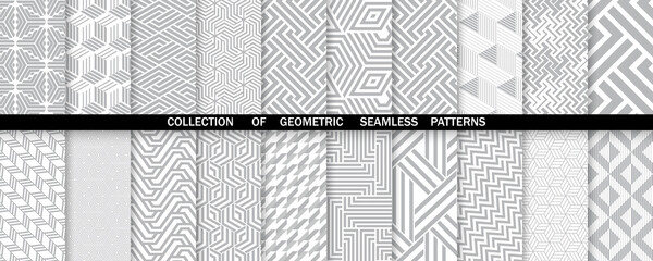 Geometric set of seamless gray and white patterns. Simple vector graphics.