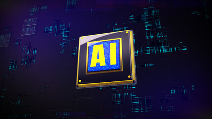 Poster - 3d render digital of cpu processors over circuit background with ai (artificial intelligence) concep