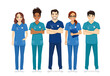 Multiethnic nurse characters group. Medical team isolated vector illustartion