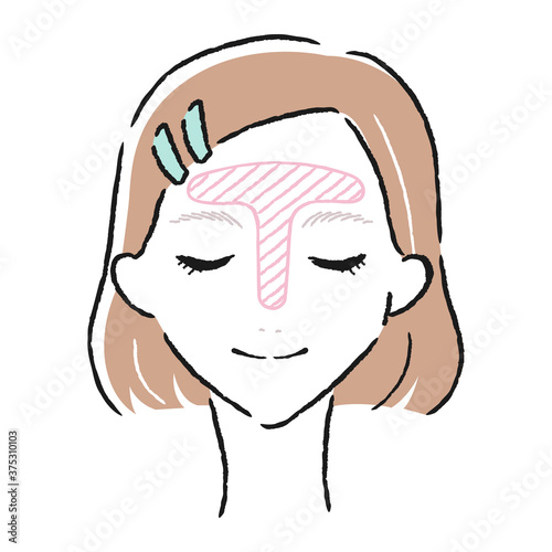 若い女性のイラスト 肌トラブルが起きやすいおでこのtゾーン Vector De Stock Adobe Stock