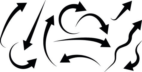 Poster - Set of black curved arrows, silhouette arrows, up arrows