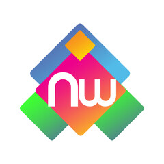 Letter NW logo with colorful geometric shape, letter combination logo design for creative industry, web, business and company.