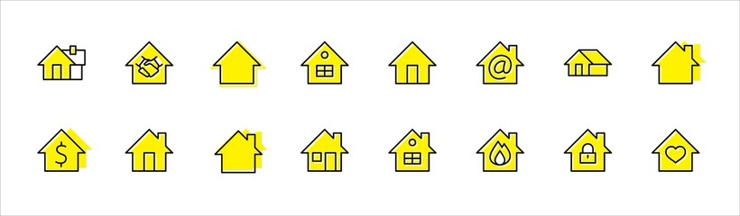Poster - Set of House Vector Home Line Icons. Contains symbols of Conclusion of Contract, Heart, Drop of water, fire, money and more. Editable Stroke. 32x32 pixels.