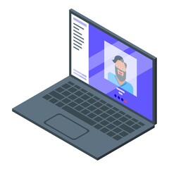 Poster - Home office laptop video call icon. Isometric of home office laptop video call vector icon for web design isolated on white background
