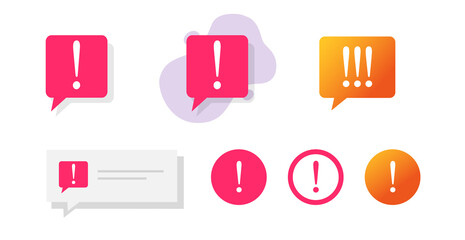 Poster - Warning notice notification icons set vector, caution error push message text comment bubble speech collection, beware careful information sign, secure danger attention website pictogram element