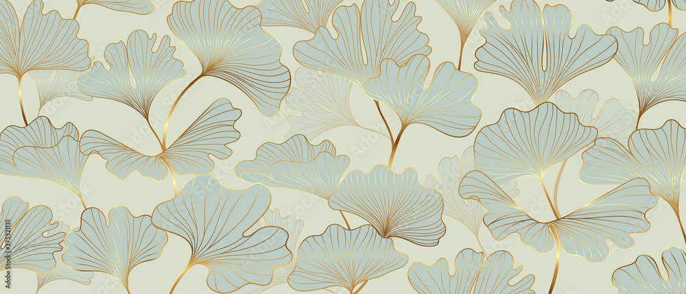 Golden Ginkgo leaves background vector. Luxury Floral art deco. Gold natural pattern design Vector illustration. - obrazy, fototapety, plakaty 