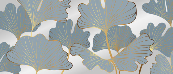 Golden Ginkgo leaves background vector. Luxury Floral art deco. Gold natural pattern design Vector illustration.