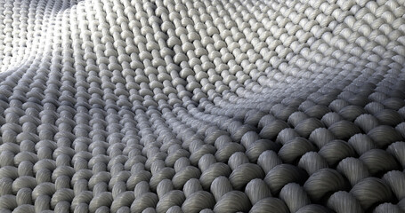 Close-up fabric fiber. Fibers with a spiral surface And that surface is a wave. 3D illustration.