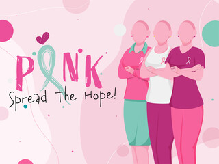 Poster - Pink Spread The Hope Text with Faceless Bald Young Women on Pink Background.