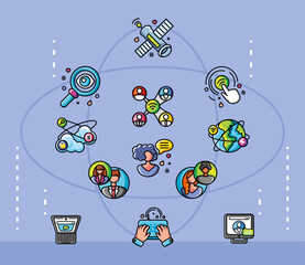 Sticker - set of icons social network, detailed