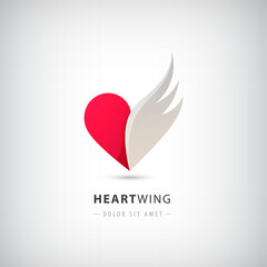 Wall Mural - Vector red heart half logo with wing. Abstract icon concept, freedom, love, support