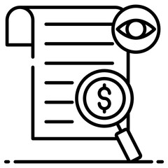 Sticker - dollar under magnifying glass with folded paper, financial control icon