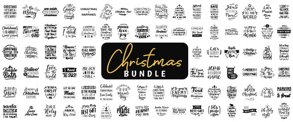 Wall Mural - Set of Christmas quotes sayings and phrase typography handwriting bundle collection vector