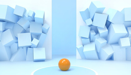 Aufkleber - Leadership Business Concept and Ideas Competitions box Random and Orange circular shapes futuristic on blue background - 3d rendering