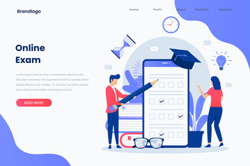 Wall Mural - Online exam web banner illustration. Illustration for websites, landing pages, mobile applications, posters and banners.
