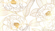 Luxury rose golden art deco wallpaper. Nature background vector. Floral pattern with golden flower line art. Vector illustration..