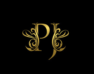 Wall Mural - Golden P, J and PJ Luxury Letter Logo Icon. Graceful royal style. Luxury alphabet arts logo.