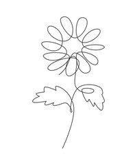 Wall Mural - Single continuous line drawing minimalist beauty sunflower. Floral concept for posters, wall art, tote bag, mobile case, t-shirt print. Trendy one line draw design vector graphic illustration