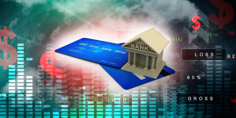 Poster - 3d rendering Build bank with debit card