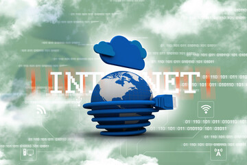 Poster - 3d rendering Network connection, internet communication and computer technology concept, closeup view of curved ethernet cable plug connector
