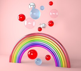 Poster - 3d render of a rainbow with colorful balls