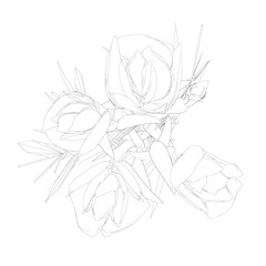 Poster - Contour with roses from black lines on a white background. View from above. Vector illustration