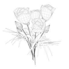 Poster - Wireframe with roses from black lines on a white background. Side view. 3D. Vector illustration