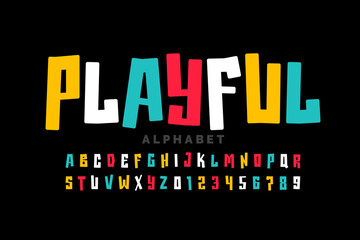 Wall Mural - Playful style font design, childish letters and numbers