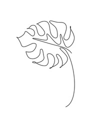 Wall Mural - One continuous line drawing tropical monstera leaf. Minimal natural eco concept for spa salon logo. Home wall decor, poster, tote bag, fabric print. Single line draw design graphic vector illustration