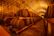 Oak barrels in wine cellars, Changli County, Hebei Province, China