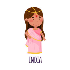 Wall Mural - Cute Girl Wearing National Costume of India Vector Illustration