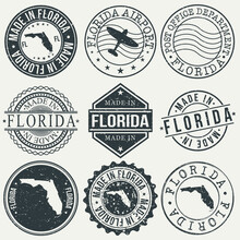 Florida Set Of Stamps. Travel Stamp. Made In Product. Design Seals Old Style Insignia.