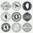 Illinois Set of Stamps. Travel Stamp. Made In Product. Design Seals Old Style Insignia.