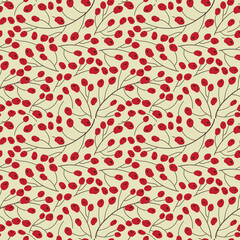 Wall Mural - Red berry pattern Autumn seamless background for Vector